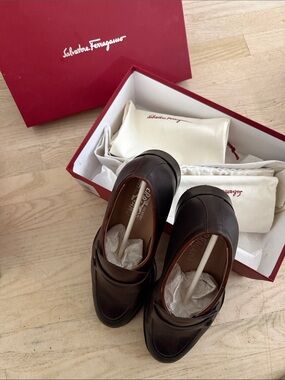 Salvatore Ferragamo Dark Brown Leather Penny Loafers